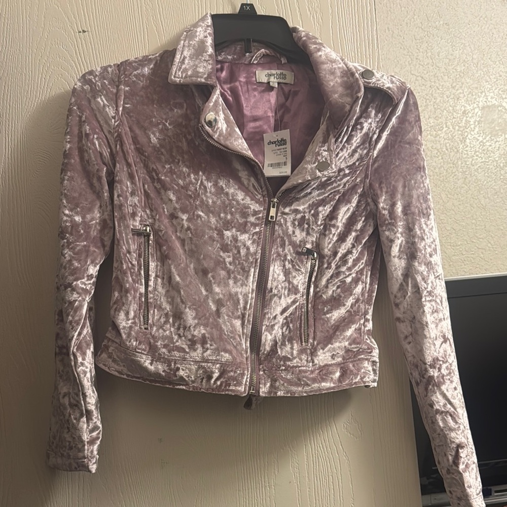 Crushed Velvet Moto Jacket in Pink